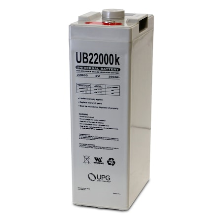 Upg Sealed Lead Acid Battery, 2 V, 200Ah, UB22000, I8 Internal Thread Terminal, AGM Type 45797